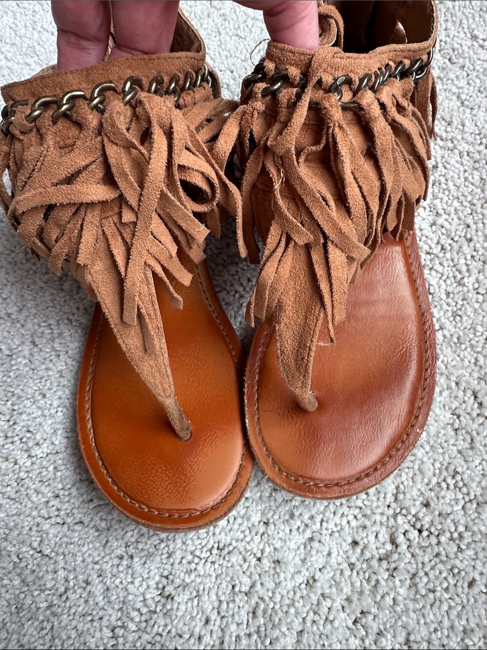 Not Rated Keep The Peace Fringe Gladiator Sandals Tan Women Size 8